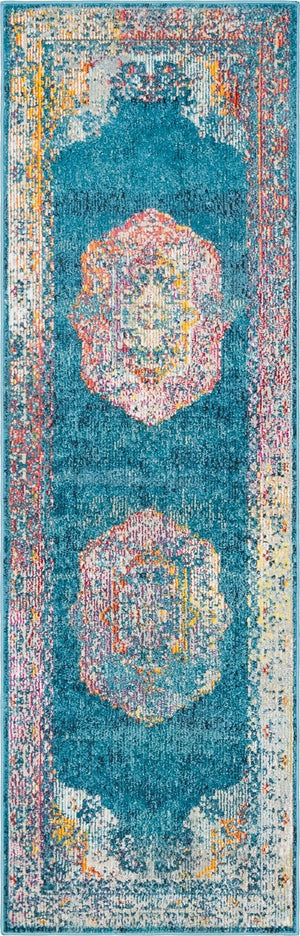 Turquoise 2' 2 x 6' 1 Charm Runner Area Rug 100% Polypropylene With Jute Backing Traditional Vintage Distressed Look Carpet for Living Rooms Dining Office Space for Sale at Rug Engine