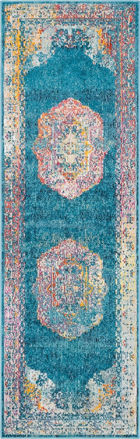 Turquoise 2' 2 x 6' 1 Charm Runner Area Rug 100% Polypropylene With Jute Backing Traditional Vintage Distressed Look Carpet for Living Rooms Dining Office Space for Sale at Rug Engine