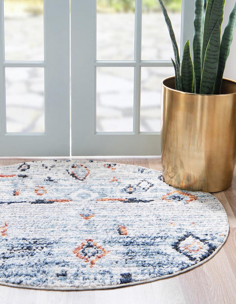 Light Blue 7' x 7' Morocco Round Area Rug 100% Polyester Traditional Classic Carpet for Moroccan Inspired Interior Design Home Decor for Sale at Rug Engine