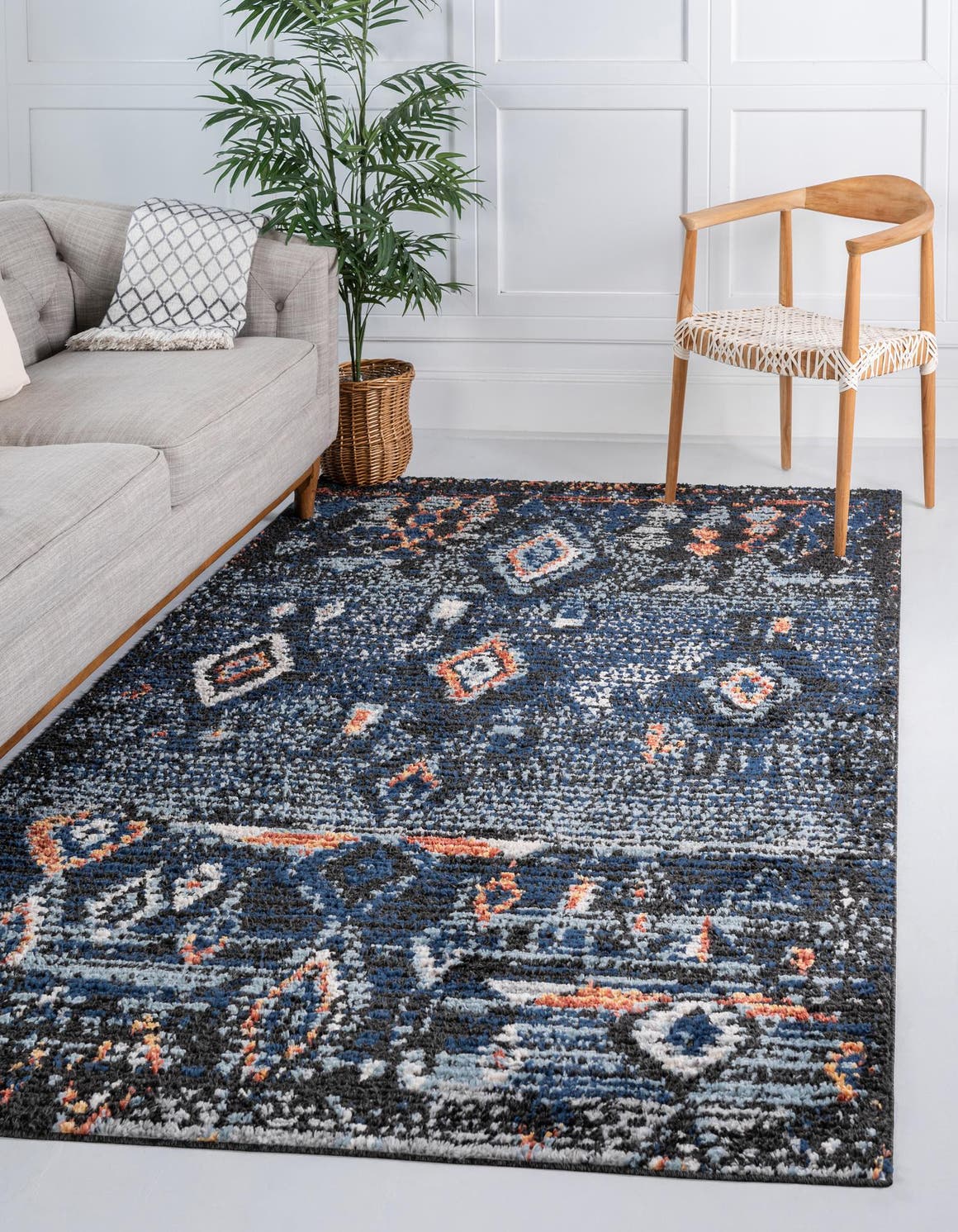 Navy Blue 8' x 10' Morocco Rectangle Area Rug 100% Polyester Traditional Classic Carpet for Moroccan Inspired Interior Design Home Decor for Sale at Rug Engine