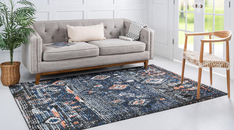 Navy Blue 5' 1 x 8' Morocco Rectangle Area Rug 100% Polyester Traditional Classic Carpet for Moroccan Inspired Interior Design Home Decor for Sale at Rug Engine