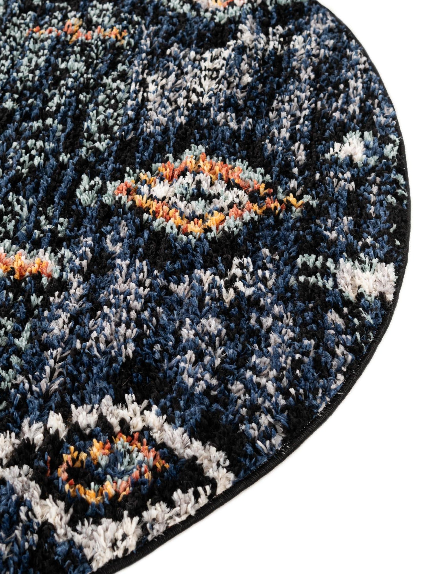 Navy Blue 4' 1 x 4' 1 Morocco Round Area Rug 100% Polyester Traditional Classic Carpet for Moroccan Inspired Interior Design Home Decor for Sale at Rug Engine