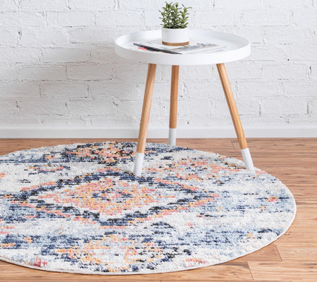 Ivory 4' 1 x 4' 1 Morocco Round Area Rug 100% Polyester Traditional Classic Carpet for Moroccan Inspired Interior Design Home Decor for Sale at Rug Engine