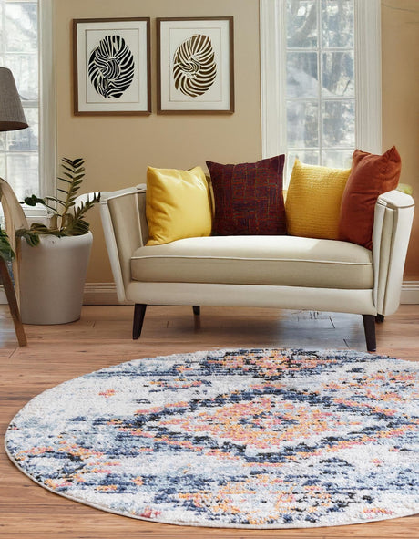 Ivory 4' 1 x 4' 1 Morocco Round Area Rug 100% Polyester Traditional Classic Carpet for Moroccan Inspired Interior Design Home Decor for Sale at Rug Engine