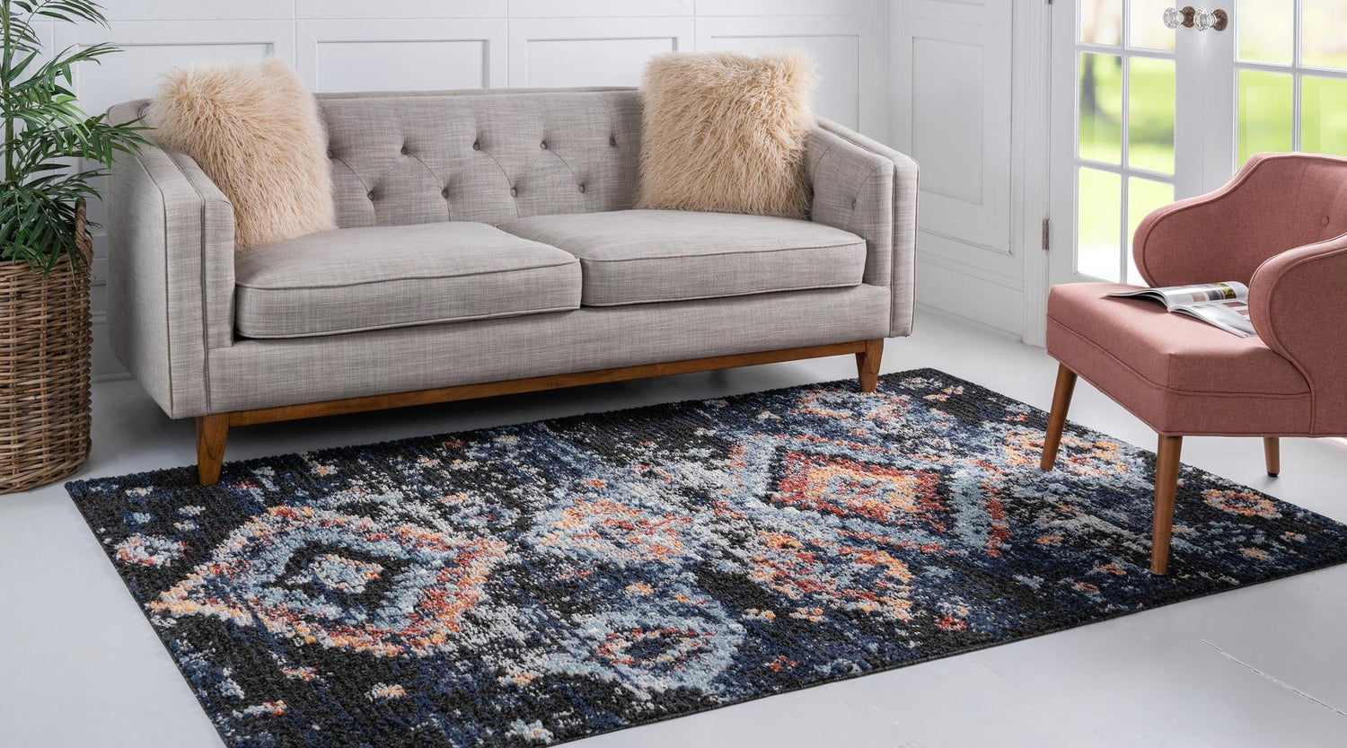 Navy Blue 5' x 8' Morocco Rectangle Area Rug 100% Polyester Traditional Classic Carpet for Moroccan Inspired Interior Design Home Decor for Sale at Rug Engine