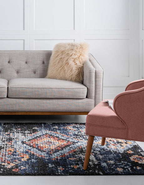 Navy Blue 8' x 10' Morocco Rectangle Area Rug 100% Polyester Traditional Classic Carpet for Moroccan Inspired Interior Design Home Decor for Sale at Rug Engine