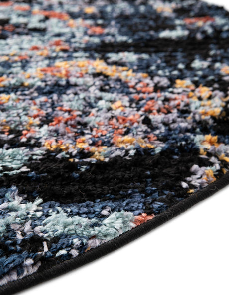 Navy Blue 7' x 7' Morocco Round Area Rug 100% Polyester Traditional Classic Carpet for Moroccan Inspired Interior Design Home Decor for Sale at Rug Engine