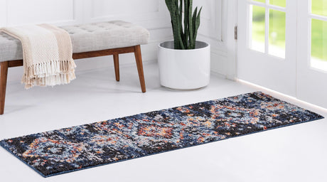 Navy Blue 2' 2 x 6' 1 Morocco Runner Area Rug 100% Polyester Traditional Classic Carpet for Moroccan Inspired Interior Design Home Decor for Sale at Rug Engine