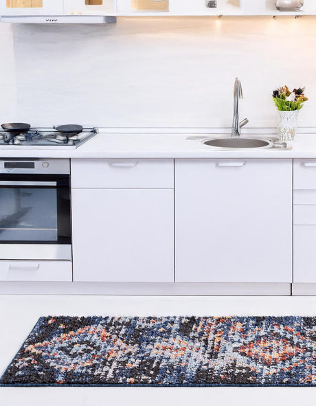 Navy Blue 2' 2 x 6' 1 Morocco Runner Area Rug 100% Polyester Traditional Classic Carpet for Moroccan Inspired Interior Design Home Decor for Sale at Rug Engine