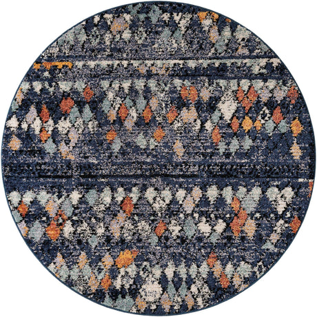 Navy Blue 7' x 7' Morocco Round Rug