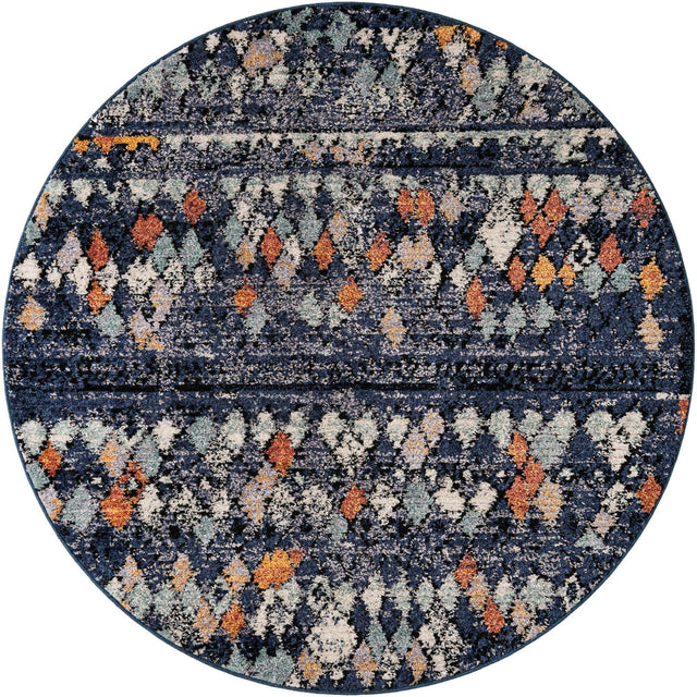 Navy Blue 7' x 7' Morocco Round Rug