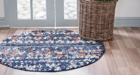 Navy Blue 4' 1 x 4' 1 Morocco Round Area Rug 100% Polyester Traditional Classic Carpet for Moroccan Inspired Interior Design Home Decor for Sale at Rug Engine