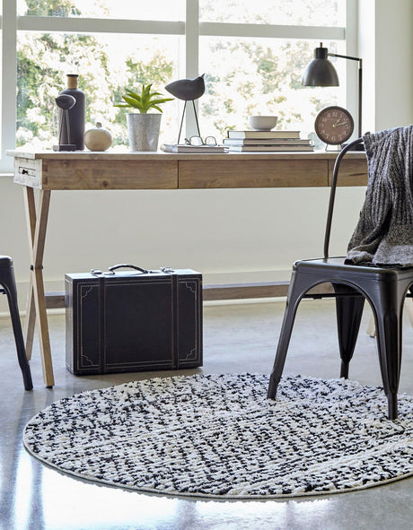 Ivory 7' x 7' Morocco Round Area Rug 100% Polyester Traditional Classic Carpet for Moroccan Inspired Interior Design Home Decor for Sale at Rug Engine