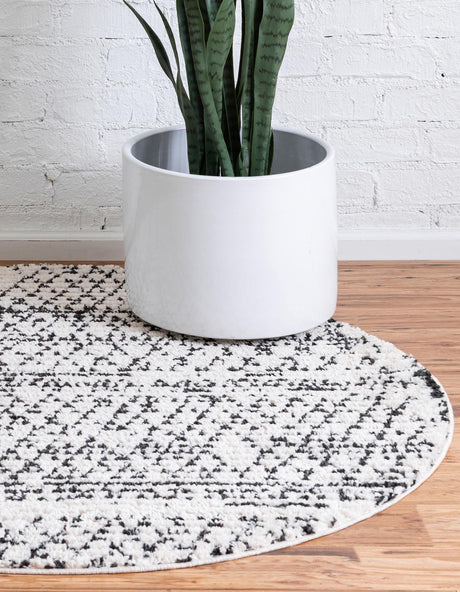 Ivory 7' x 7' Morocco Round Area Rug 100% Polyester Traditional Classic Carpet for Moroccan Inspired Interior Design Home Decor for Sale at Rug Engine