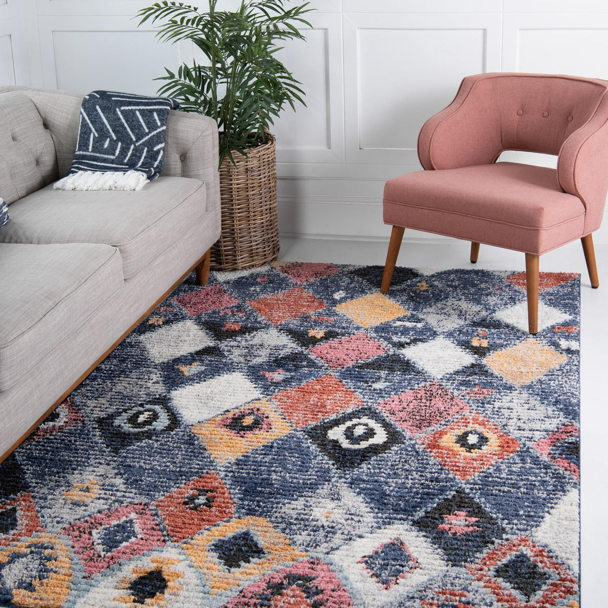 Blue 5' 1 x 8' Morocco Rectangle Area Rug 100% Polyester Traditional C ...
