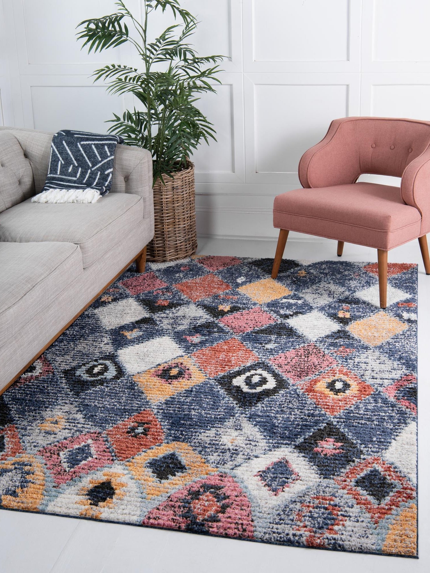 Blue 5' 1 x 8' Morocco Rectangle Area Rug 100% Polyester Traditional Classic Carpet for Moroccan Inspired Interior Design Home Decor for Sale at Rug Engine