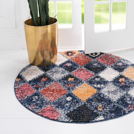 Blue 7' x 7' Morocco Round Rug