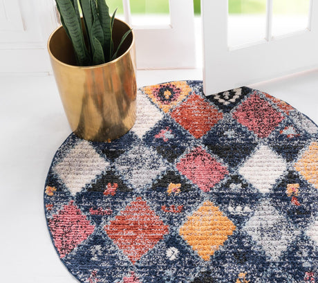 Blue 7' x 7' Morocco Round Rug