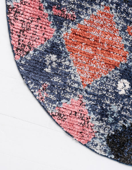 Blue 4' 1 x 4' 1 Morocco Round Area Rug 100% Polyester Traditional Classic Carpet for Moroccan Inspired Interior Design Home Decor for Sale at Rug Engine