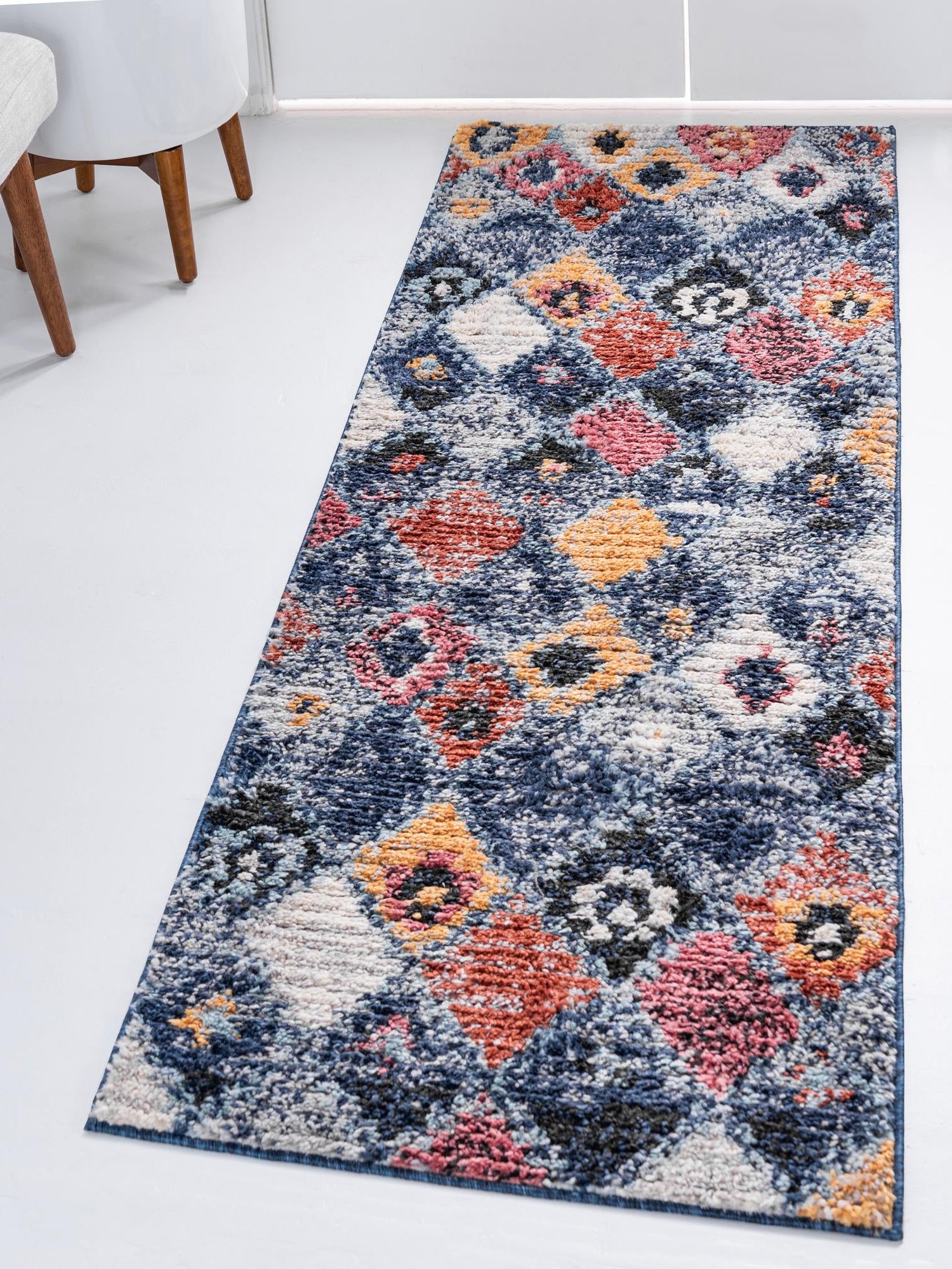 Blue 2' 2 x 6' 1 Morocco Runner Area Rug 100% Polyester Traditional Classic Carpet for Moroccan Inspired Interior Design Home Decor for Sale at Rug Engine