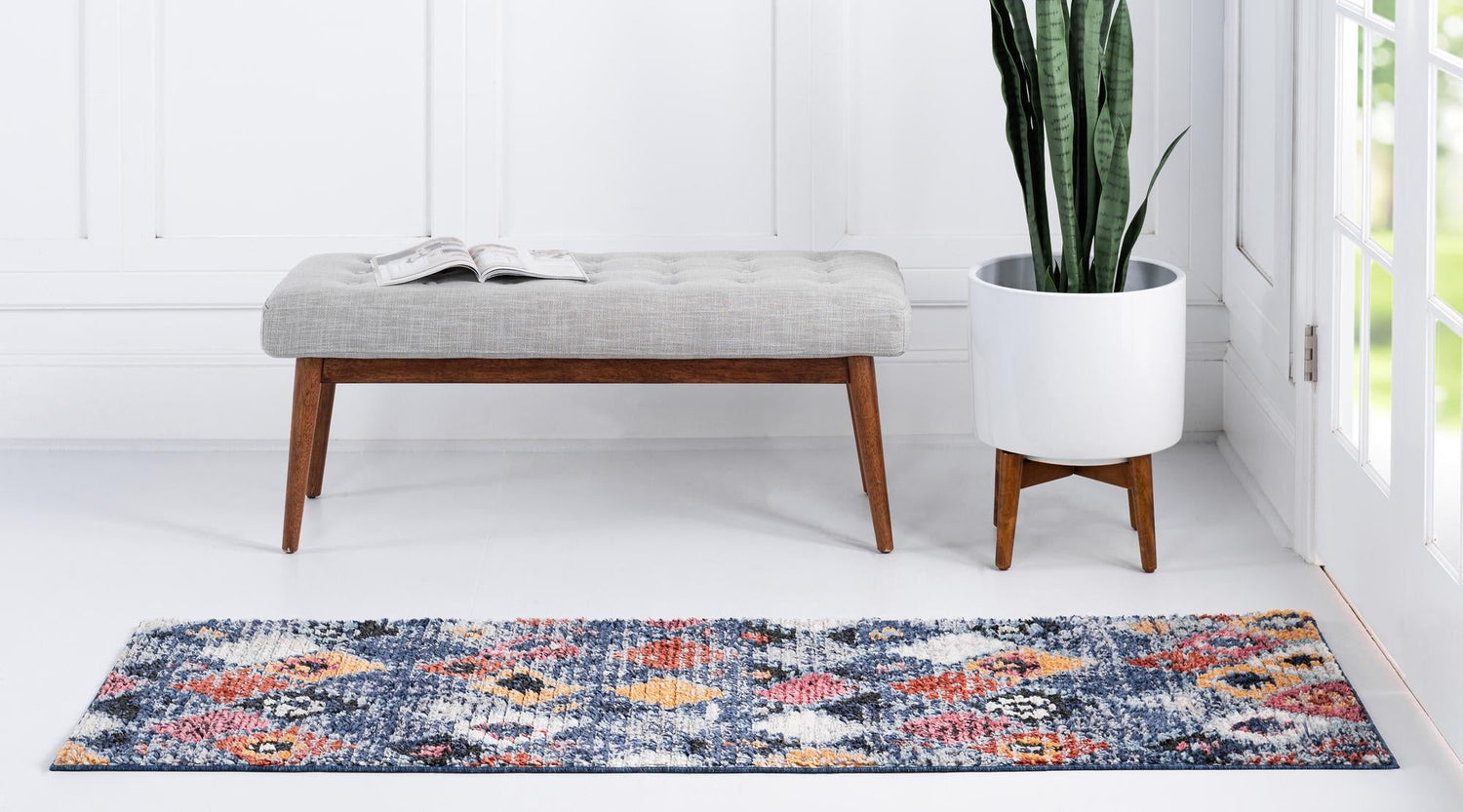 Blue 2' 2 x 6' 1 Morocco Runner Area Rug 100% Polyester Traditional Classic Carpet for Moroccan Inspired Interior Design Home Decor for Sale at Rug Engine