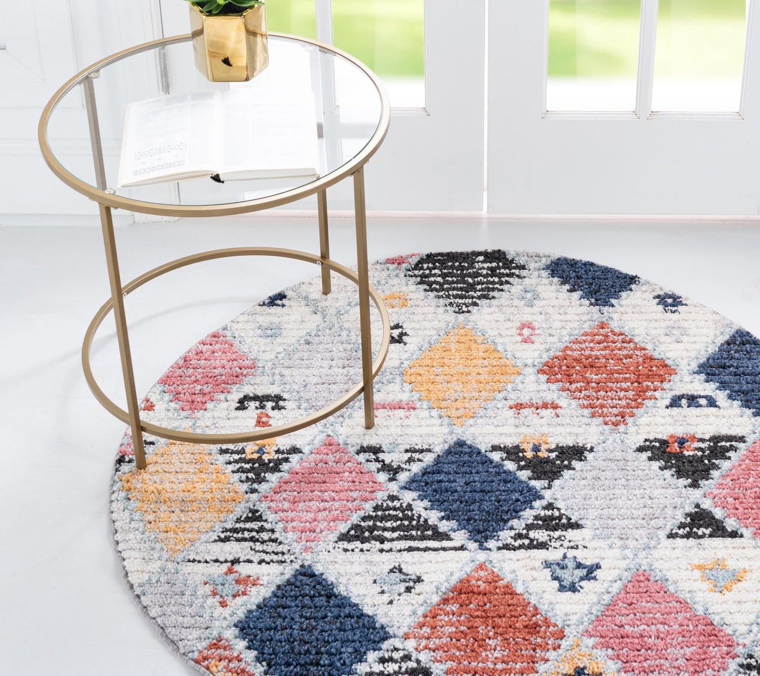 Multicolor 7' x 7' Morocco Round Area Rug 100% Polyester Traditional Classic Carpet for Moroccan Inspired Interior Design Home Decor for Sale at Rug Engine