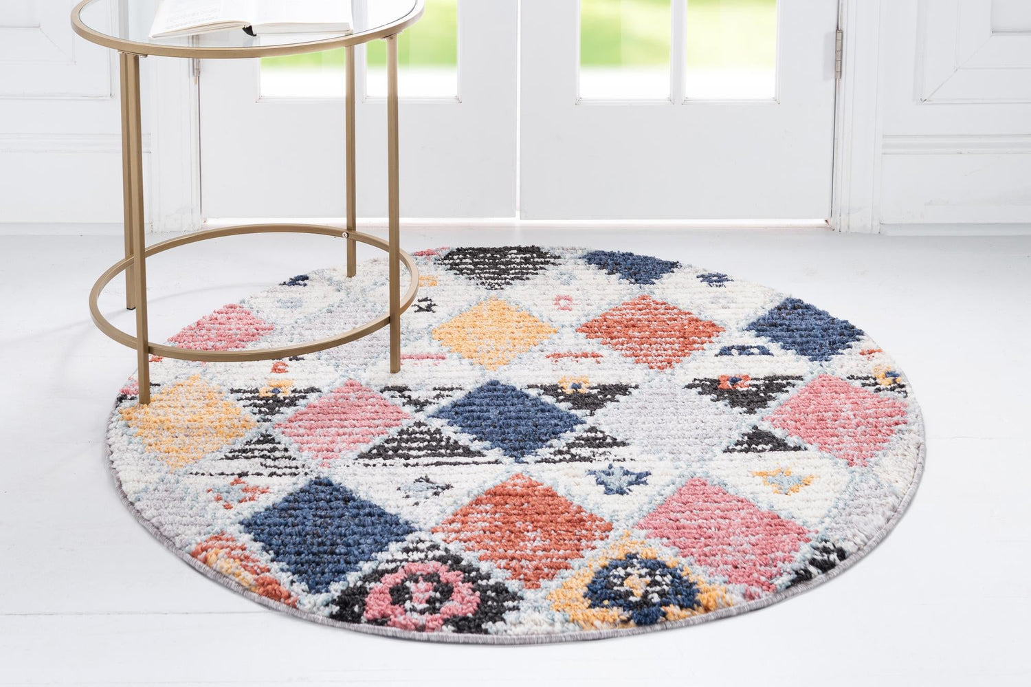 Multicolor 7' x 7' Morocco Round Area Rug 100% Polyester Traditional Classic Carpet for Moroccan Inspired Interior Design Home Decor for Sale at Rug Engine