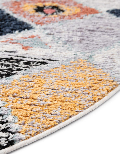 Multicolor 7' x 7' Morocco Round Area Rug 100% Polyester Traditional Classic Carpet for Moroccan Inspired Interior Design Home Decor for Sale at Rug Engine