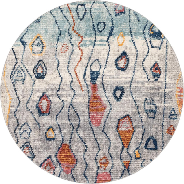 Multicolor 7' x 7' Morocco Round Rug