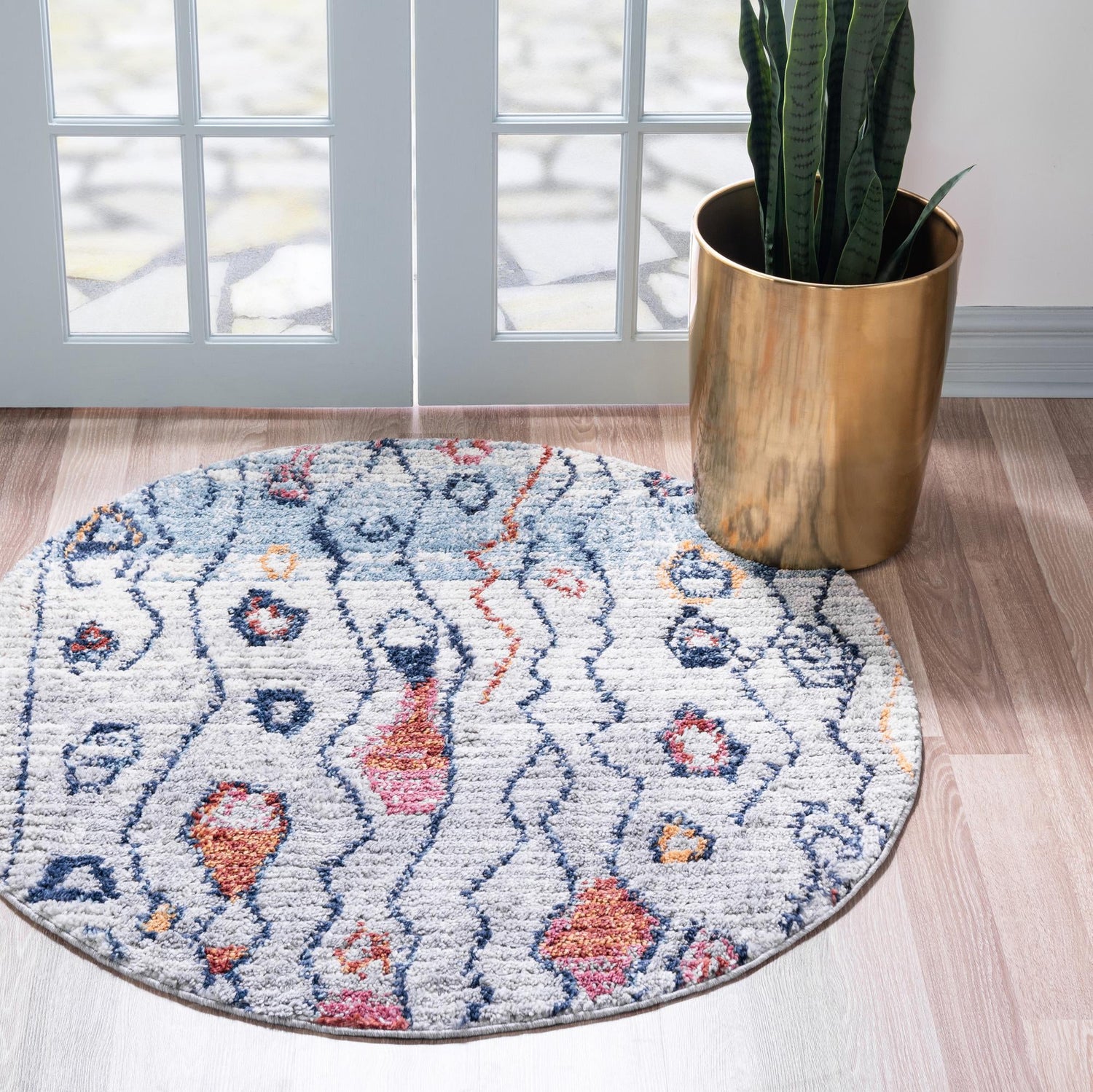 Multicolor 4' 1 x 4' 1 Morocco Round Area Rug 100% Polyester Traditional Classic Carpet for Moroccan Inspired Interior Design Home Decor for Sale at Rug Engine