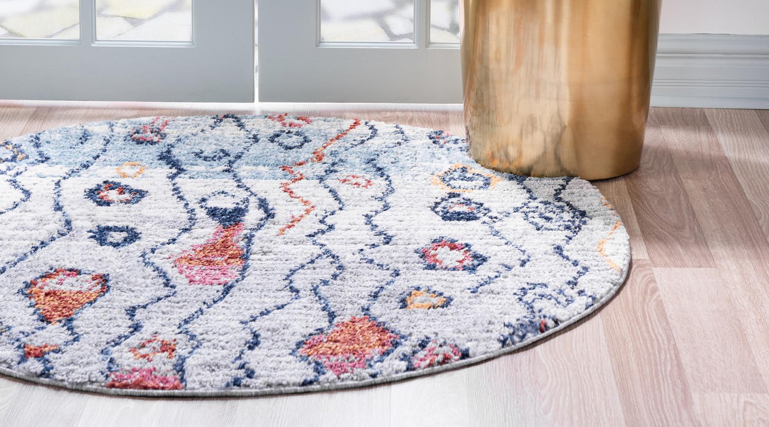 Multicolor 7' x 7' Morocco Round Area Rug 100% Polyester Traditional Classic Carpet for Moroccan Inspired Interior Design Home Decor for Sale at Rug Engine