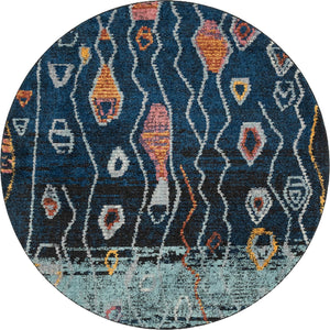 Navy Blue 7' x 7' Morocco Round Rug