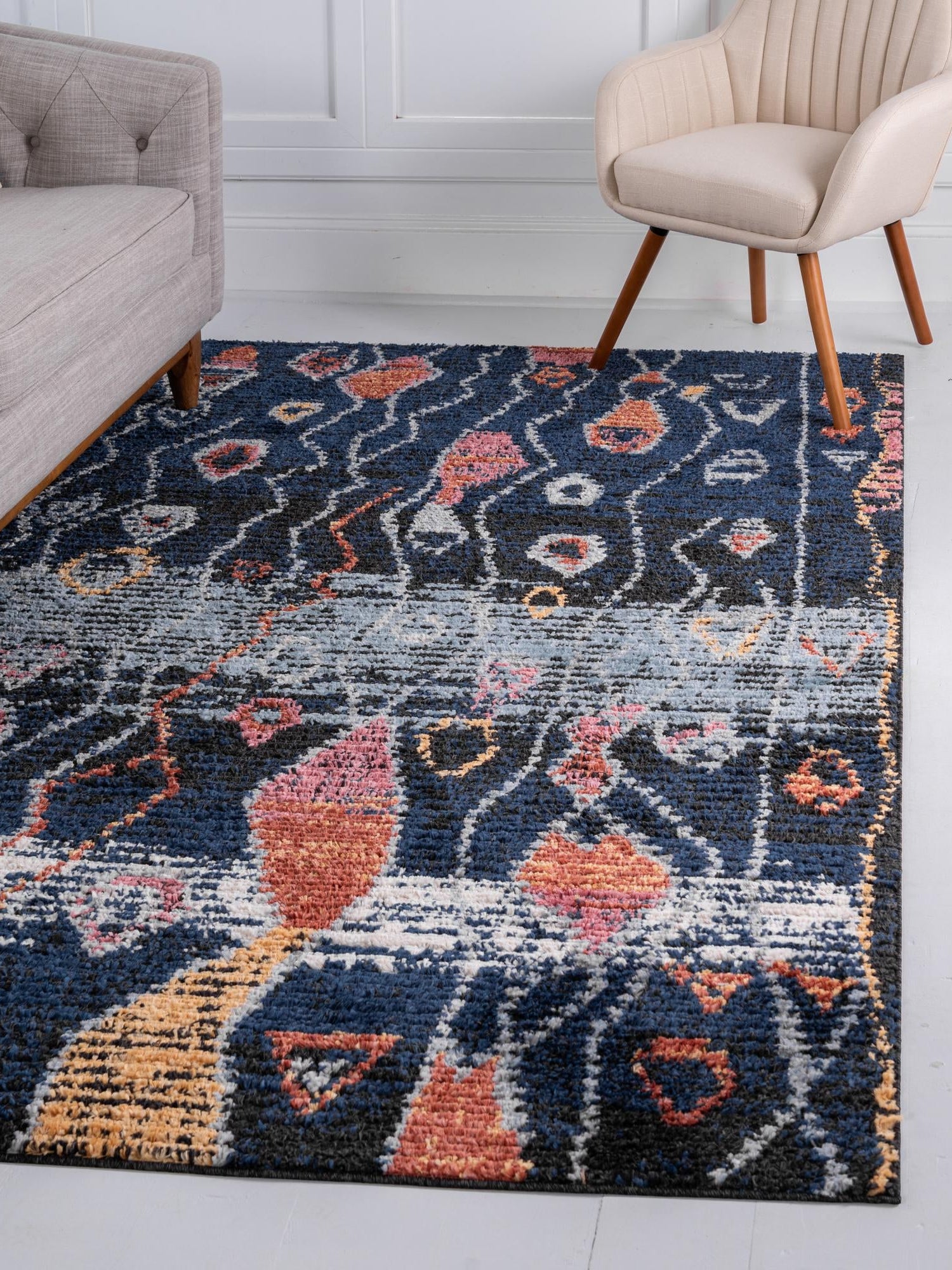 Navy Blue 2' 2 x 3' 1 Morocco Rectangle Area Rug 100% Polyester Traditional Classic Carpet for Moroccan Inspired Interior Design Home Decor for Sale at Rug Engine