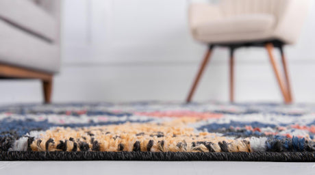 Navy Blue 7' x 7' Morocco Round Area Rug 100% Polyester Traditional Classic Carpet for Moroccan Inspired Interior Design Home Decor for Sale at Rug Engine