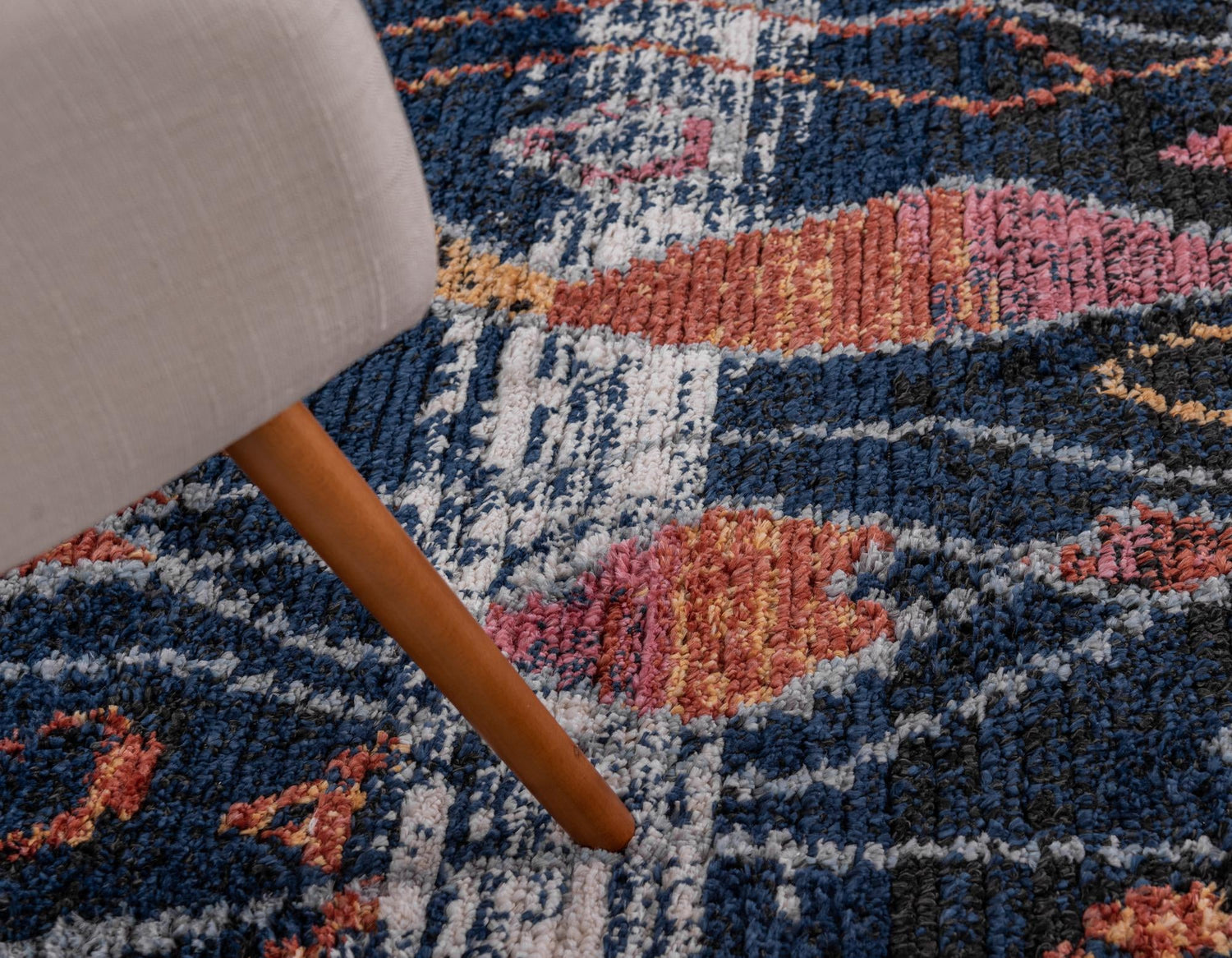 Navy Blue 4' 1 x 4' 1 Morocco Round Area Rug 100% Polyester Traditional Classic Carpet for Moroccan Inspired Interior Design Home Decor for Sale at Rug Engine