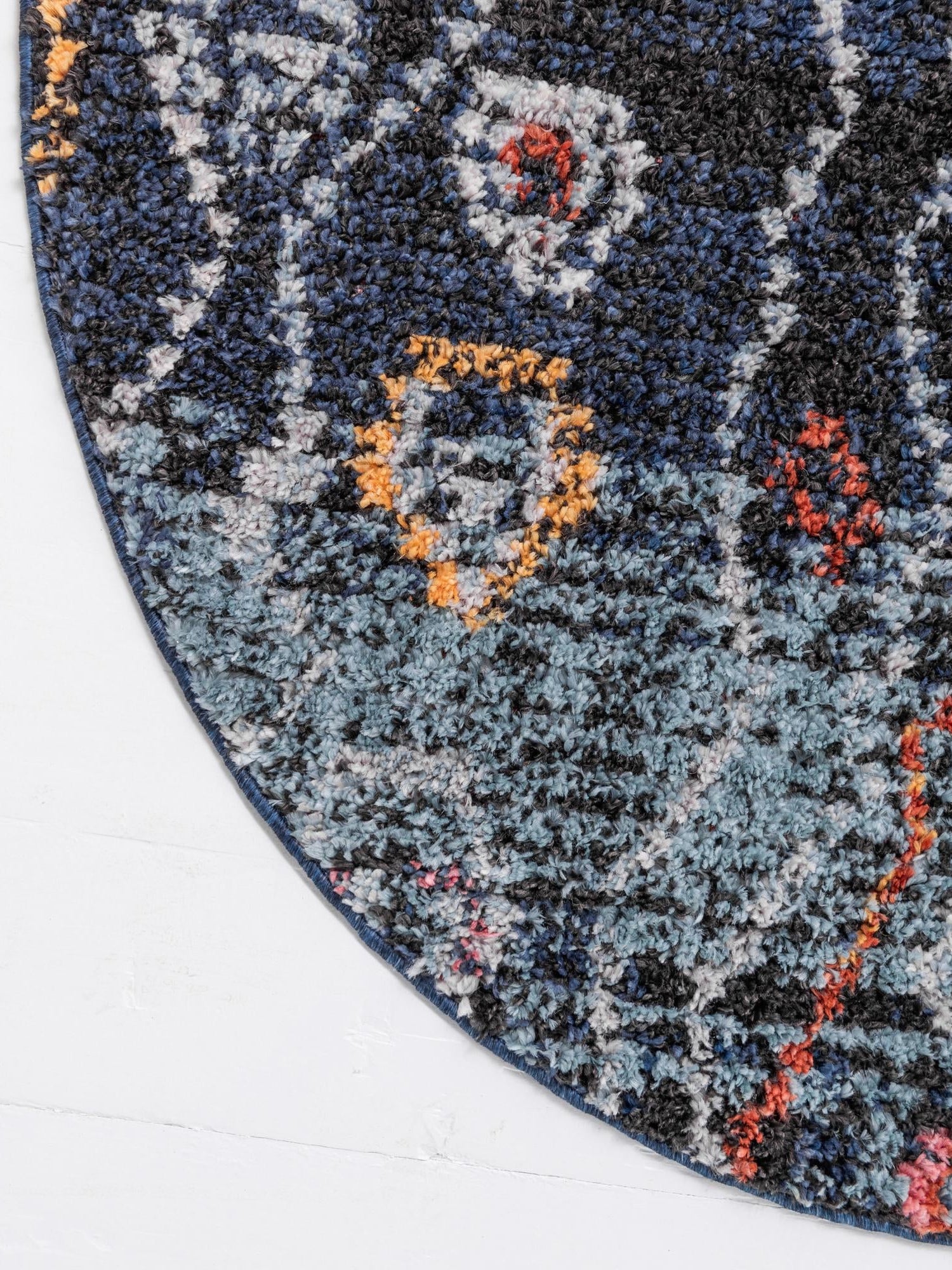 Navy Blue 7' x 7' Morocco Round Area Rug 100% Polyester Traditional Classic Carpet for Moroccan Inspired Interior Design Home Decor for Sale at Rug Engine