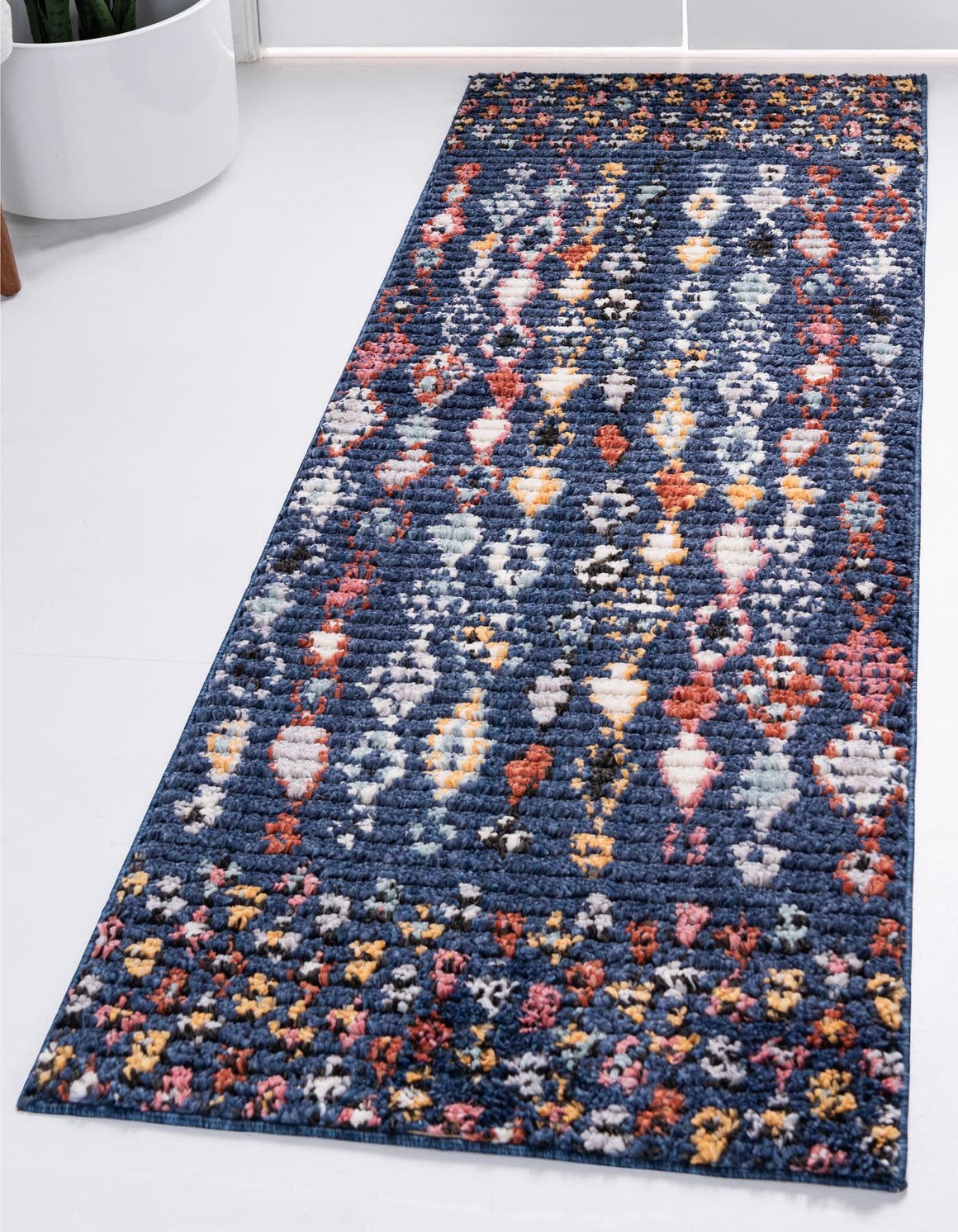 Navy Blue 2' 2 x 6' 1 Morocco Runner Area Rug 100% Polyester Traditional Classic Carpet for Moroccan Inspired Interior Design Home Decor for Sale at Rug Engine