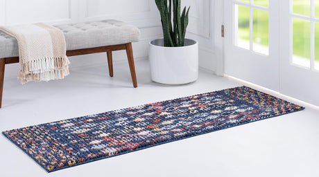 Navy Blue 2' 2 x 6' 1 Morocco Runner Area Rug 100% Polyester Traditional Classic Carpet for Moroccan Inspired Interior Design Home Decor for Sale at Rug Engine