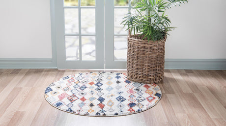 Multicolor 7' x 7' Morocco Round Area Rug 100% Polyester Traditional Classic Carpet for Moroccan Inspired Interior Design Home Decor for Sale at Rug Engine