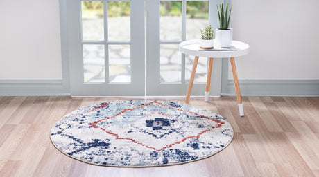 Light Blue 4' x 4' Morocco Round Area Rug 100% Polyester Traditional Classic Carpet for Moroccan Inspired Interior Design Home Decor for Sale at Rug Engine