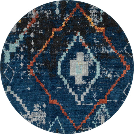 Navy Blue 7' x 7' Morocco Round Rug