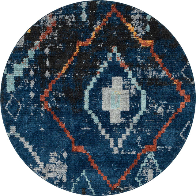 Navy Blue 7' x 7' Morocco Round Rug