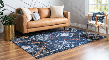 Navy Blue 9' x 12' 2 Morocco Rectangle Area Rug 100% Polyester Traditional Classic Carpet for Moroccan Inspired Interior Design Home Decor for Sale at Rug Engine