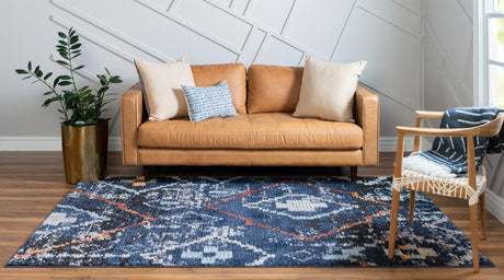 Navy Blue 5' 1 x 8' Morocco Rectangle Area Rug 100% Polyester Traditional Classic Carpet for Moroccan Inspired Interior Design Home Decor for Sale at Rug Engine