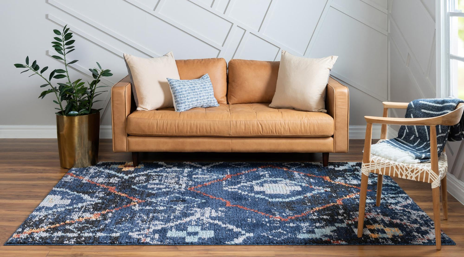 Navy Blue 8' x 10' Morocco Rectangle Area Rug 100% Polyester Traditional Classic Carpet for Moroccan Inspired Interior Design Home Decor for Sale at Rug Engine