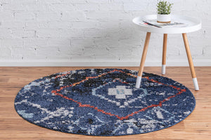 Navy Blue 7' x 7' Morocco Round Rug