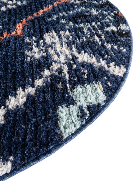 Navy Blue 7' x 7' Morocco Round Area Rug 100% Polyester Traditional Classic Carpet for Moroccan Inspired Interior Design Home Decor for Sale at Rug Engine