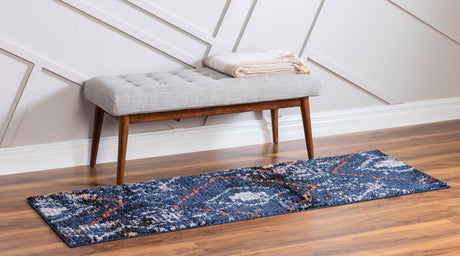 Navy Blue 2' 7 x 10' Morocco Runner Area Rug 100% Polyester Traditional Classic Carpet for Moroccan Inspired Interior Design Home Decor for Sale at Rug Engine