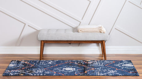 Navy Blue 2' 2 x 6' 1 Morocco Runner Area Rug 100% Polyester Traditional Classic Carpet for Moroccan Inspired Interior Design Home Decor for Sale at Rug Engine