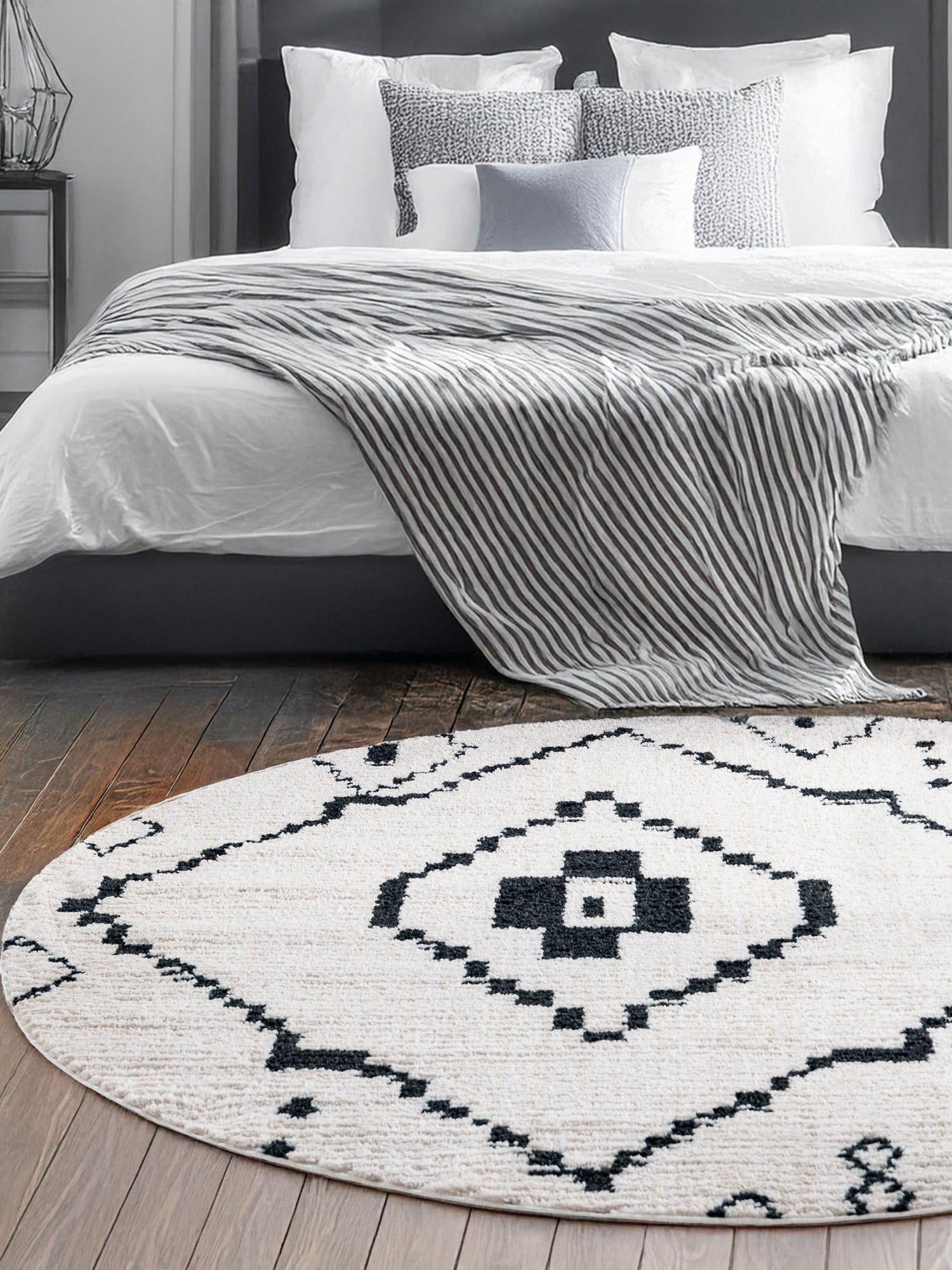 Ivory 4' 1 x 4' 1 Morocco Round Area Rug 100% Polyester Traditional Classic Carpet for Moroccan Inspired Interior Design Home Decor for Sale at Rug Engine